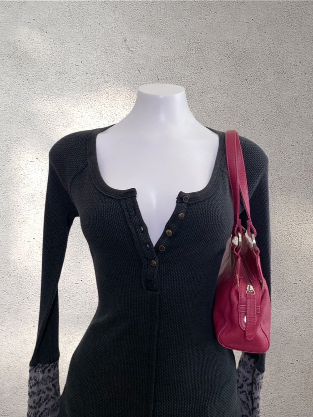 Free People Black Thermal Henley Patterned Cuffs | Indie Sleaze Y2K - Picture 3 of 7